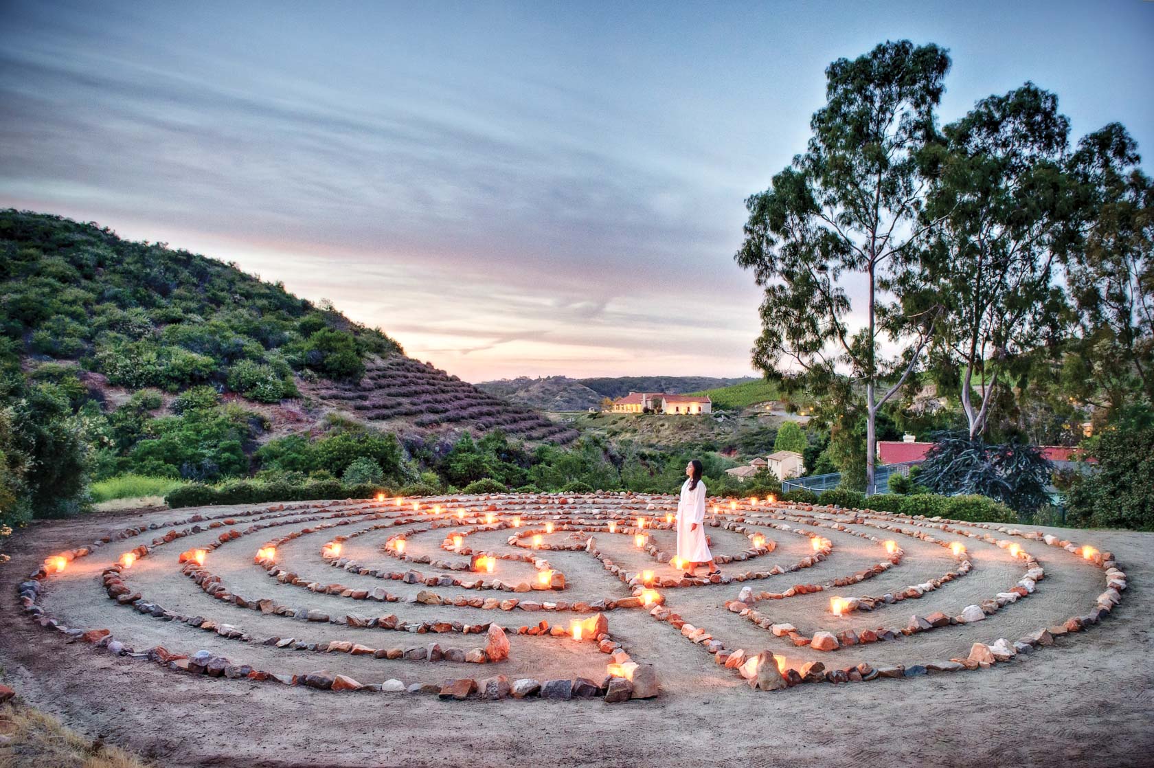 Cal-a-Vie labyrinth at sunset
